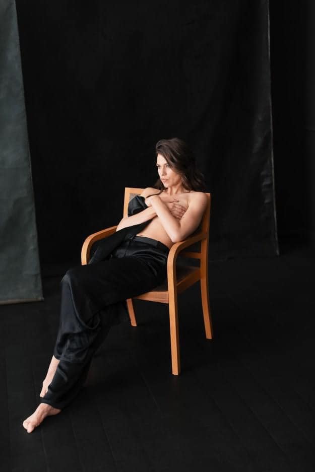 Ana Ularu wearing Blackberry suit by OMRA for Secret Nipple Project