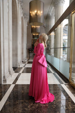 Rochie demi-couture Catherine din tafta roz cu fundă supradimensionata