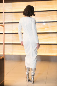 Rochie Gisele midi albă cu mâneci lungi din crepe de viscoză