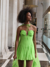 Rochie scurta demi-couture Monaco verde lime din matase naturala